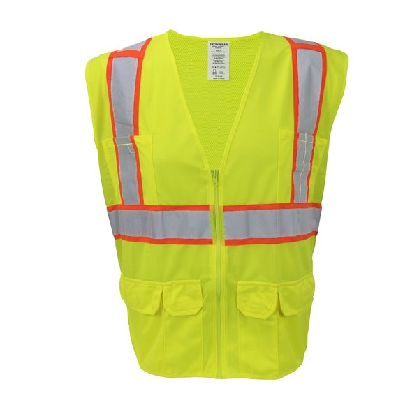 Ironwear Surveyor Safety Vest Class 2 w/ Zipper & Radio Clips (Lime/3X-Large) 1277-LZ-RD-3XL